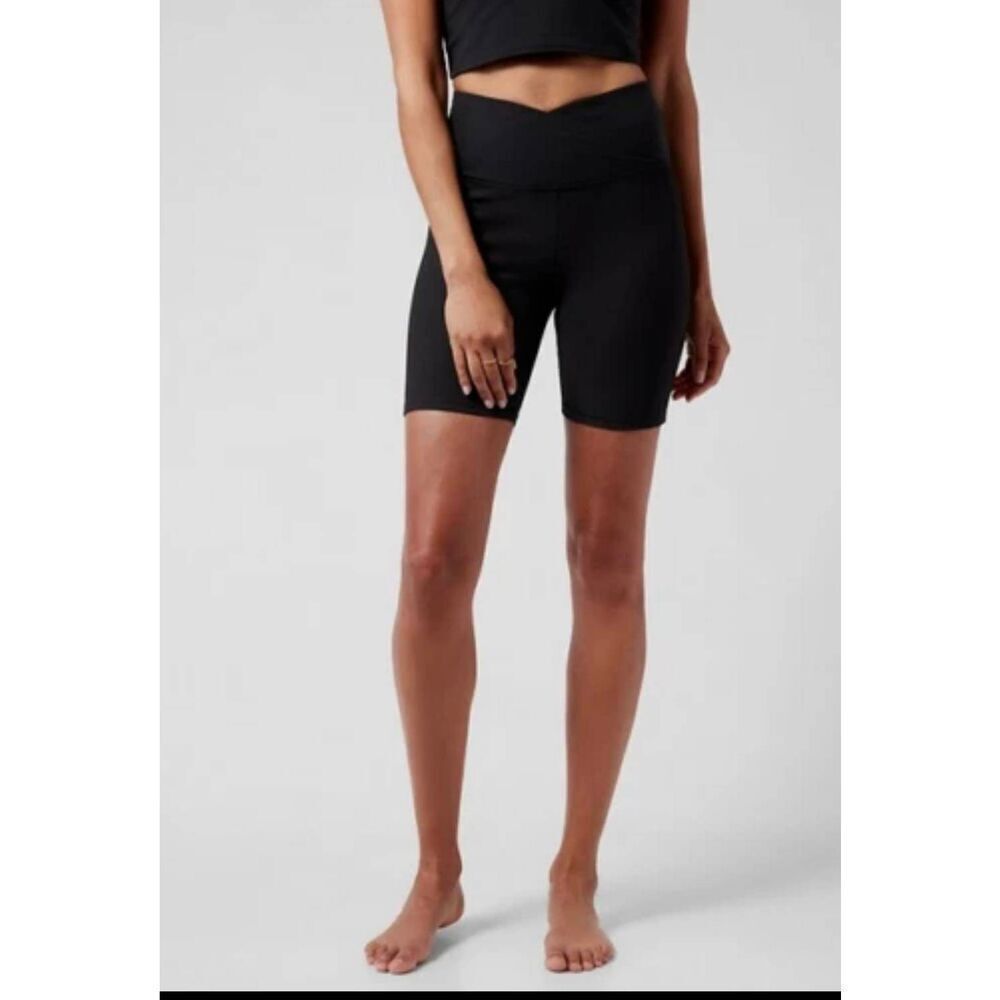 ATHLETA Elation Rib 7" Crossover Biker Shorts Black XS Gym Athletic Workout